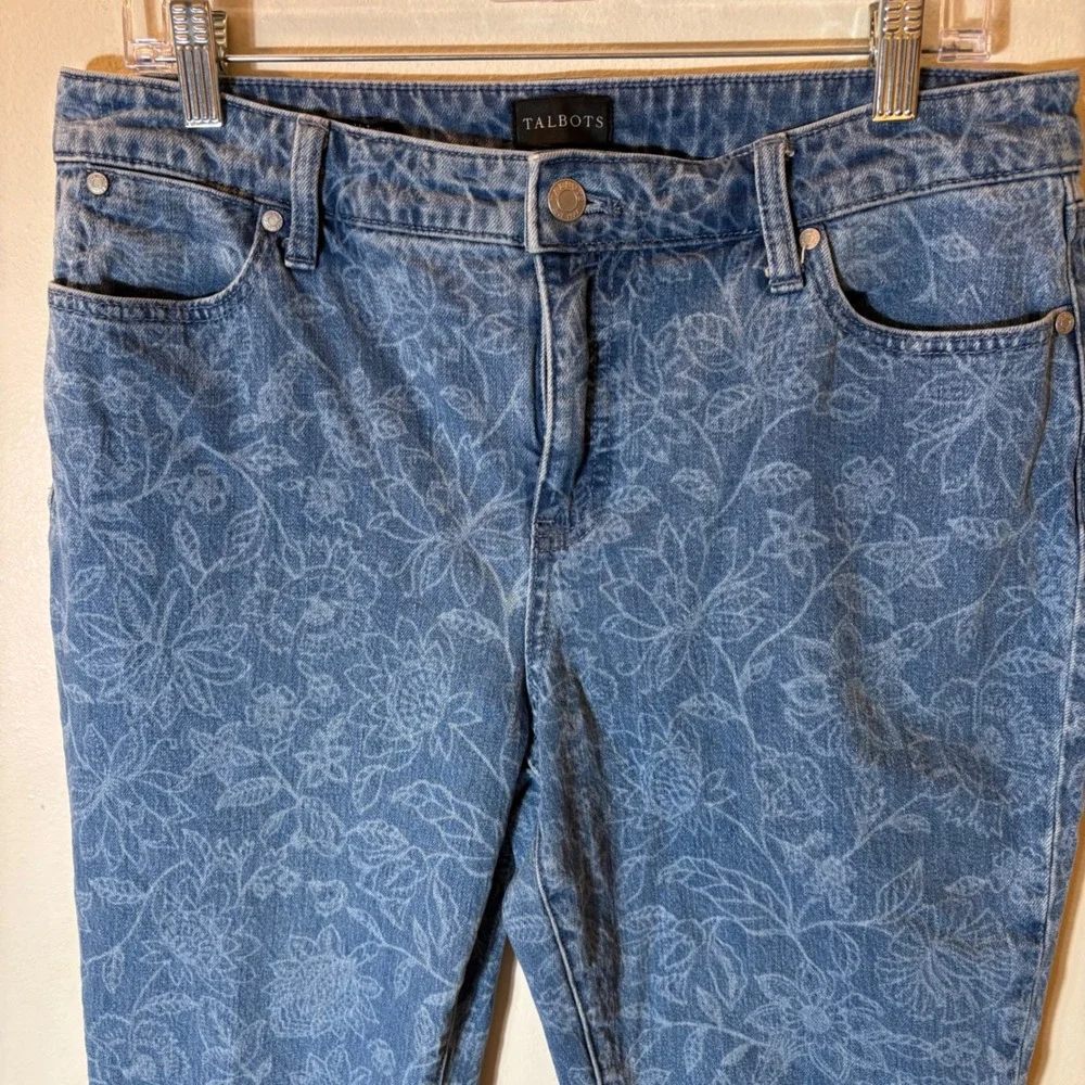 Talbots‎ Slim Ankle Jean in Linear Garden Blooms Floral Blue Denim Size 10P